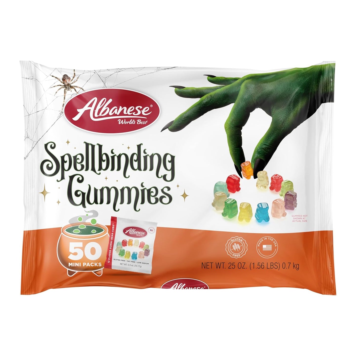 Albanese World's Best, Halloween 12 Flavor Gummi Bear Cubs®, 50-0.5oz Trick or Treat Bags of Halloween Candy