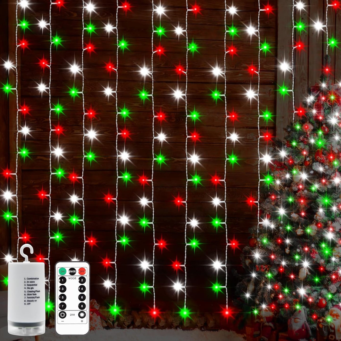 echosari_Red_White_and_Green_Christmas_Curtain_Lights_Battery_Operated,_300_LED_Fairy_Curtain_Lights_9.8Ft_x_9.8Ft_Hanging_Lights_with_Remote_Timer_for_Party_Holiday_Garden_Yard_Decor
