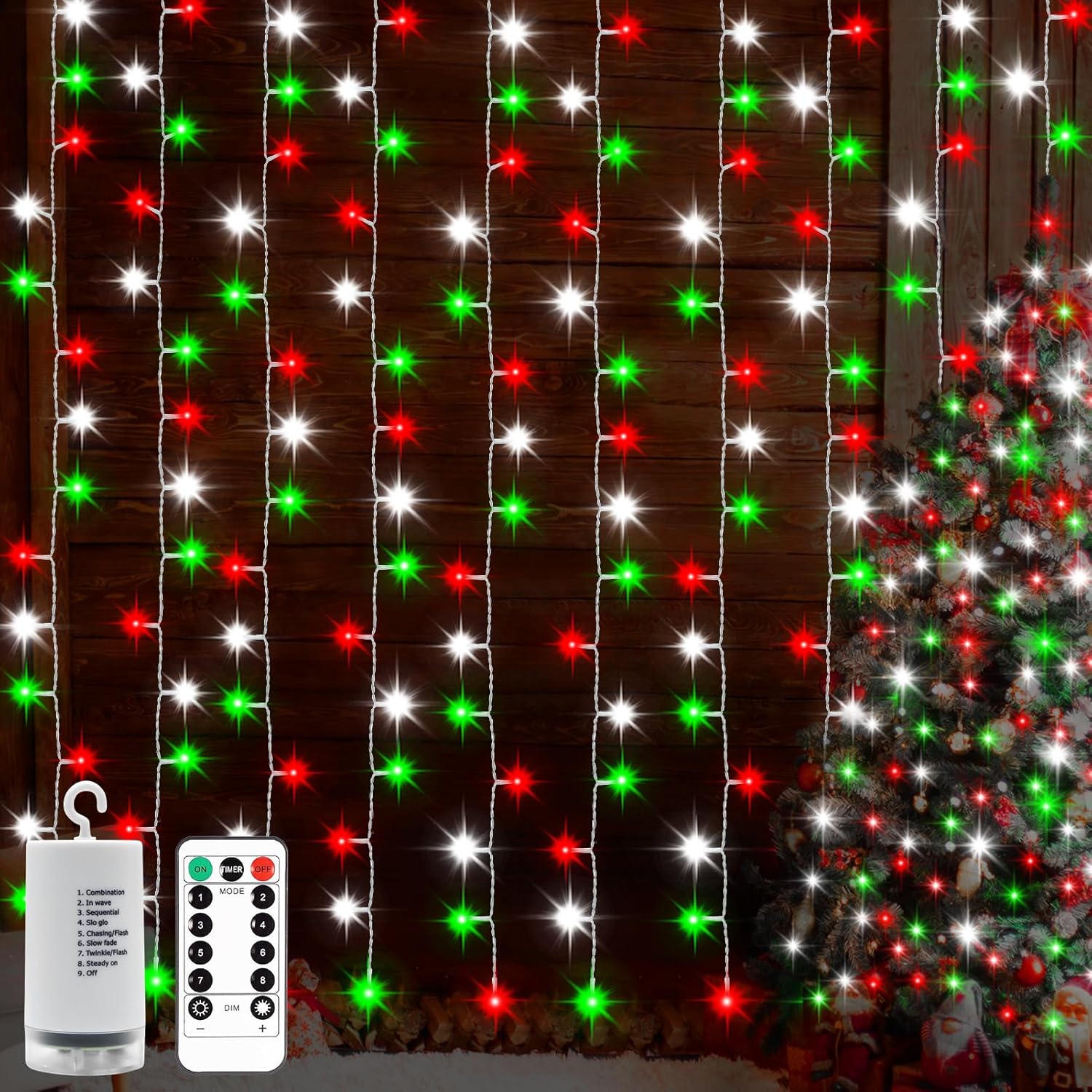 echosari_Red_White_and_Green_Christmas_Curtain_Lights_Battery_Operated,_300_LED_Fairy_Curtain_Lights_9.8Ft_x_9.8Ft_Hanging_Lights_with_Remote_Timer_for_Party_Holiday_Garden_Yard_Decor