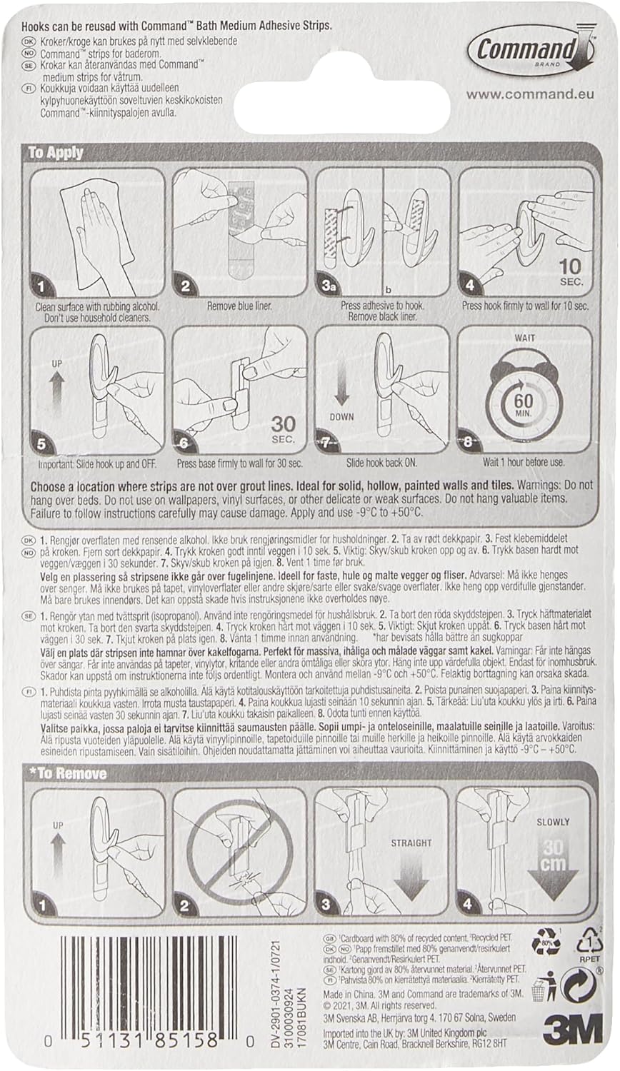 Command_Designer_Bath_Hooks,_Medium,_White,_2-Hooks_with_Water-Resistant_Strips_(17081B-ES),_Organize_Your_Dorm
