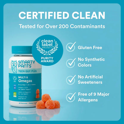 SmartyPants_Teen_Guy_Plus_Multi_&_Omegas_Multivitamin_Gummies_with_Omega_3_DHA/EPA,_Vitamins_D3,_C,_B12,_B6,_A,_K,_Zinc,_Folate,_Gluten_Free,_Clean_Label,_Pineapple_Orange,_60_Gummies_(30_Day_Supply)