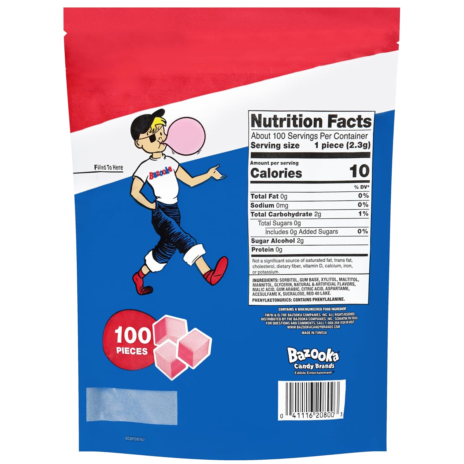 Bazooka_Bubble_Gum_Sugar-Free_Chewing_Gum_Cubes,_Bulk_in_Resealable_Bag,_100_Ct_in_Original_Pink_Flavor_w/_Bazooka_Joe_Comics,_Baseball_Party_Favors,_Nostalgic_90s_Candy