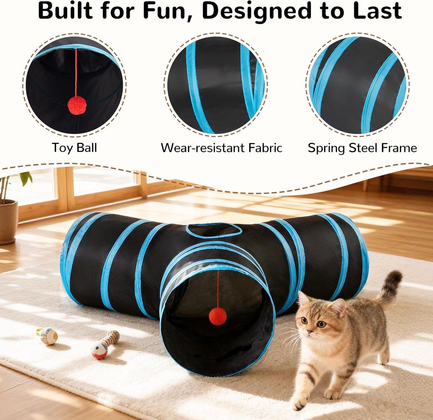 Tempcore_Pet_Cat_Tunnel_Tube_Toys_3_Way_Collapsible,_Tunnels_for_Indoor_Cats,_Interactive_Tube_with_Teaser_Wand,_Peek_Holes_&_Hanging_Ball,_Black_&_Blue