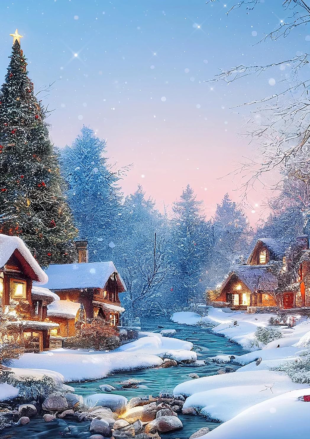 ULLiaN Christmas Diamond Painting Kits for Adults, DIY 5D Full Drill Diamond Art Pictures, Christmas Snow Scene Crystal Rhinestone Embroidery Craft for Winter Home Wall Decor Gifts 12x16inch