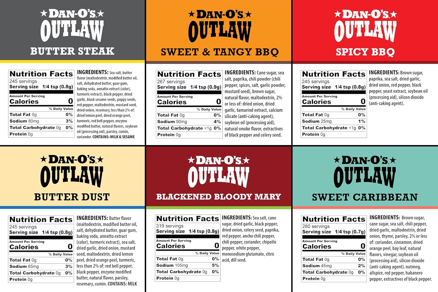 Dan-O's_Outlaw_Seasoning_6_Bottle_Set-_Butter_Dust,_Butter_Steak,_Spicy_BBQ,_Sweet_Caribbean,_Sweet_&_Tangy_BBQ,_and_Blackened_Bloody_Mary_Seasoning