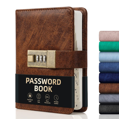 WEMATE Password Book with Lock, Password Book with Alphabetical Tabs 600+ Password Spaces, Password Logbook, Password Keeper for Computer 4.33 X 6.18 Inch Brown