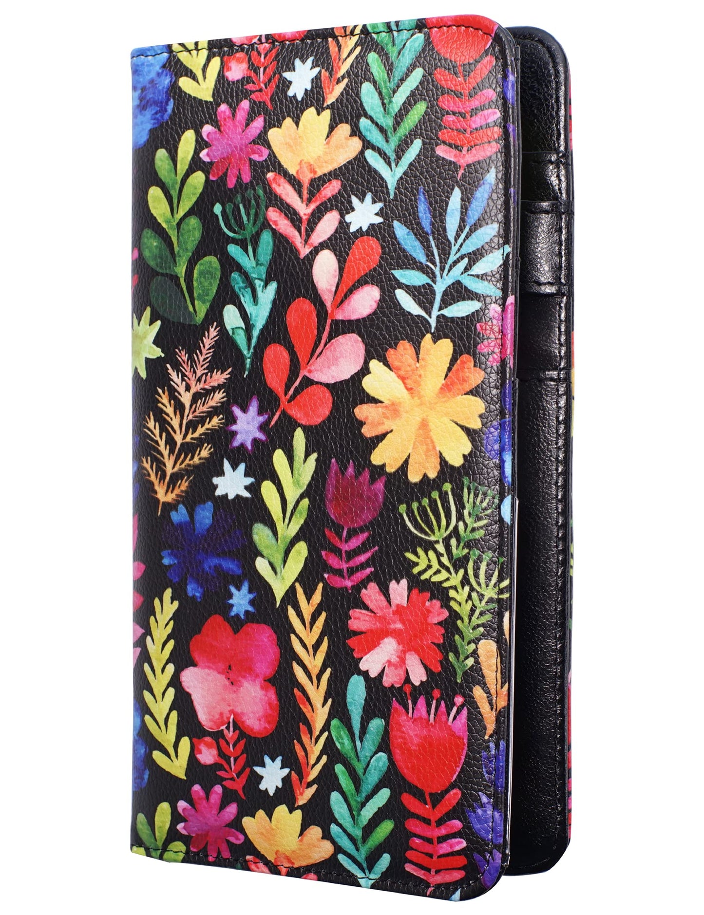 Mymazn Server Book for Waitress, 5x9 Server Book with Zipper, Magnetic Pocket, Pen Holder, Black Server Book with Flower Pattern