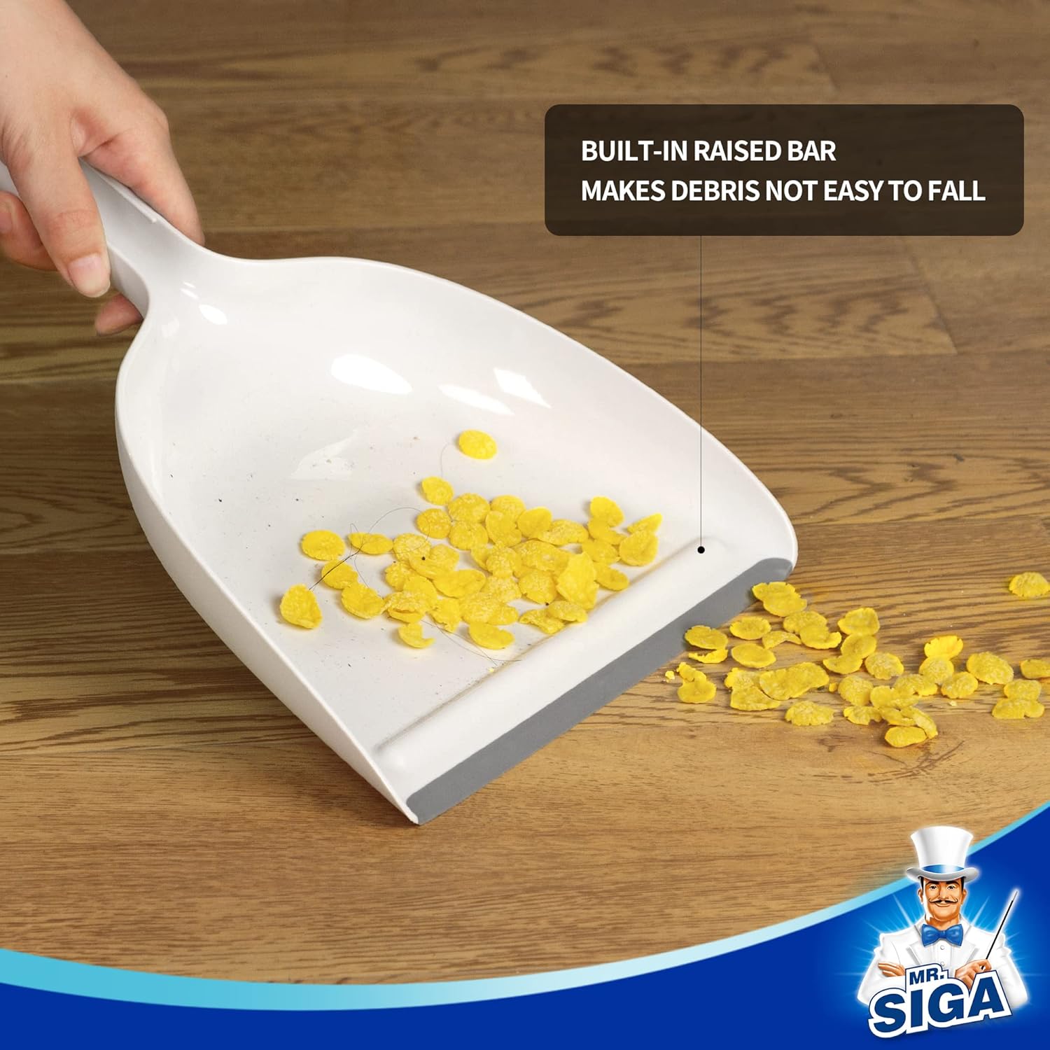 MR.SIGA_Dustpan_and_Brush_Set,_Portable_Cleaning_Brush_and_Dustpan_Combo_with_Bamboo_Handle,_White,_1_Set