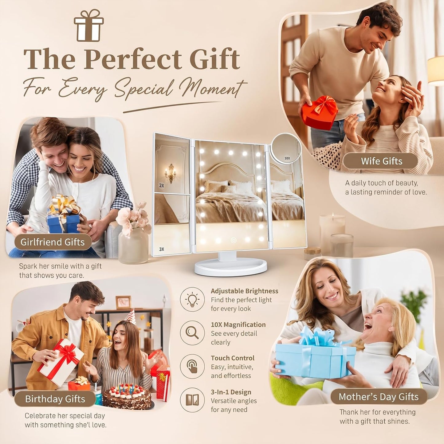 HUONUL_Makeup_Mirror,_Vanity_Mirror_with_Lights,_2X/3X/10X_Magnification,_Touch_Control,_Trifold,_Dual_Power_Supply,_Birthday_Gifts_for_Women,_Wife,_Mom,_Girls,Dorm_Room_Essentials