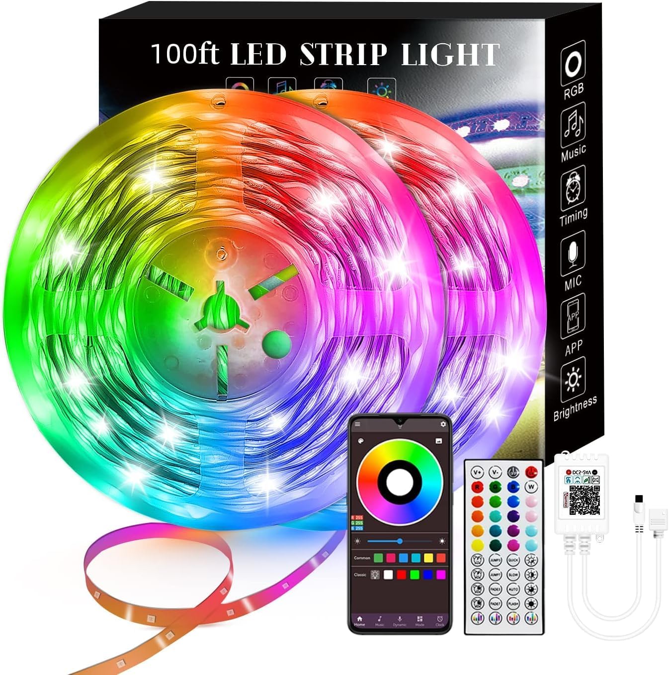 50_Feet/100FT/_130_Feet_Smart_LED/150/200_Feet_Feet_Strip_Lights_RGB_Sync_to_Music_with_40_Key_Remote_Controller_LED_Lights_for_Bedroom,Christmas_Lights_decration