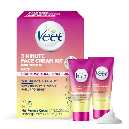 Veet_3_Minute_Facial_Hair_Removal_Cream_for_Women,_Depilatory_Cream_with_Organic_Aloe_Vera,_2_Piece_Women's_Facial_Hair_Remover_Kit,_1.7_Fl_Oz_Hair_Removal_Cream_+_1.7_Fl_Oz_Finishing_Cream