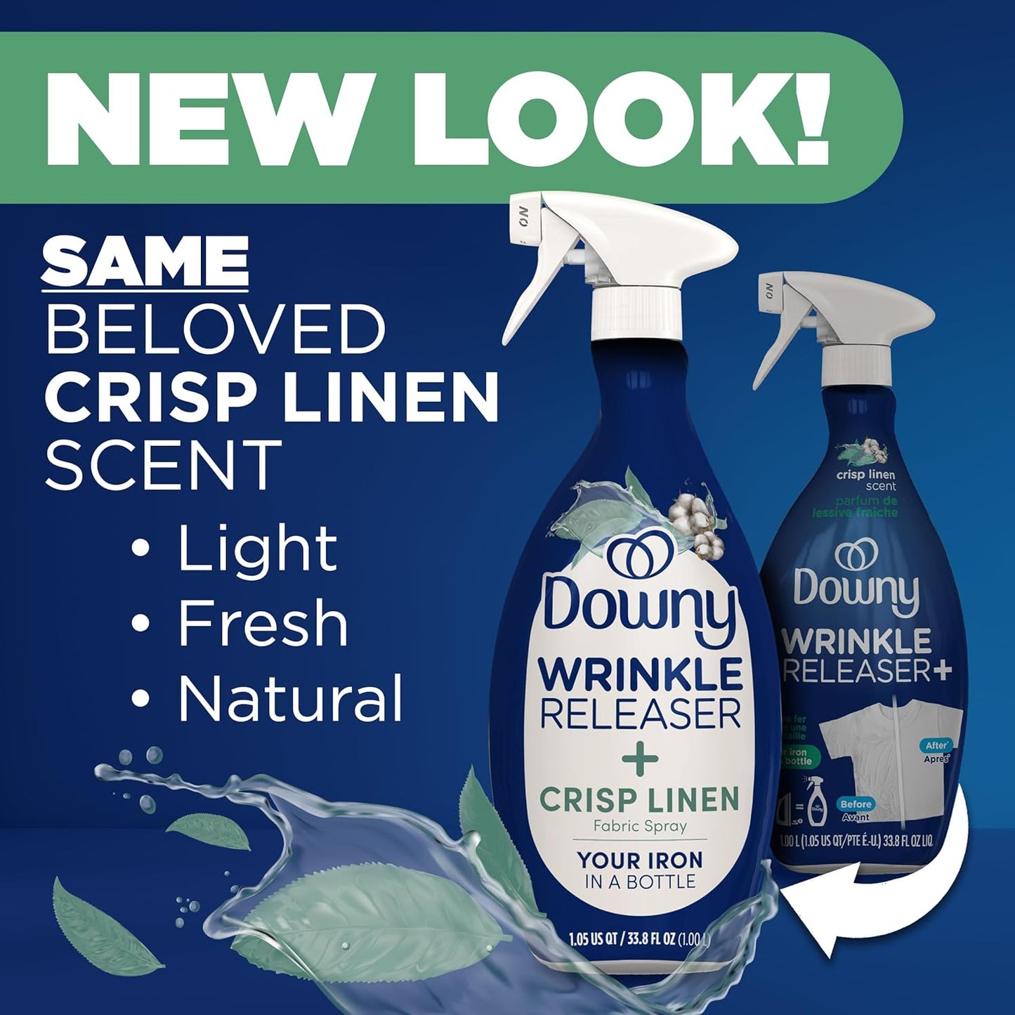 Downy_Wrinkle_Releaser_Spray,_All_In_One_Formula,_Removes_Wrinkles,_Static_and_Odor_Eliminator,_Crisp_Linen_Scent,_33.8_Fl_Oz,_Pack_of_2_(Packaging_May_Vary)