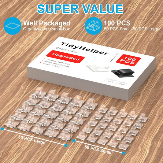 100_PCS_Outdoor_Light_Clips_Clear_(Small_&_Large),_Adhesive_Cable_Clips_for_Wall_Wire_Holder_Cable_Management_Cord_Organizer,_Christmas_Light_Hooks_for_LED_String_Lights,_Car_Dash_Cam,_Extension_Cord