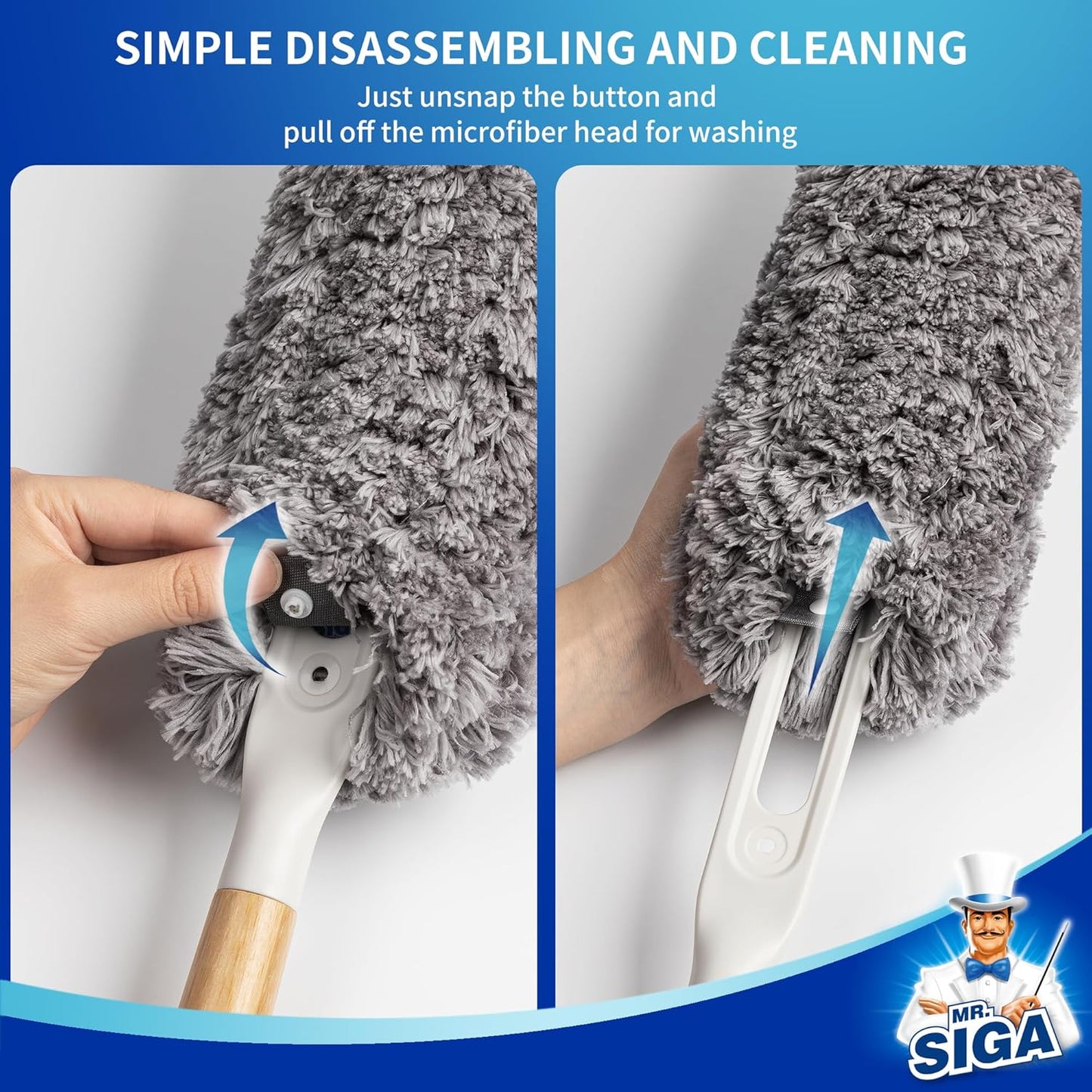 MR.SIGA_Lint_Free_Microfiber_Duster,_Washable_and_Reusable_Duster_with_Bamboo_Handle_and_Replaceable_Head,_Duster_for_Household_Cleaning