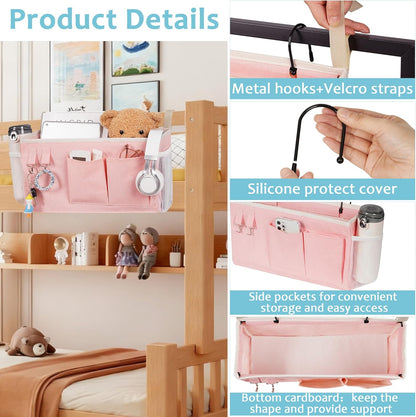 Bedside_Caddy/Bedside_Storage_Bag_Hanging_Organizer_for_Bunk_and_Hospital_Beds,Dorm_Rooms_Bed_Rails,Can_be_Placed_Glasses,Books,Mobile_Phones,Keys_(Light_Pink)