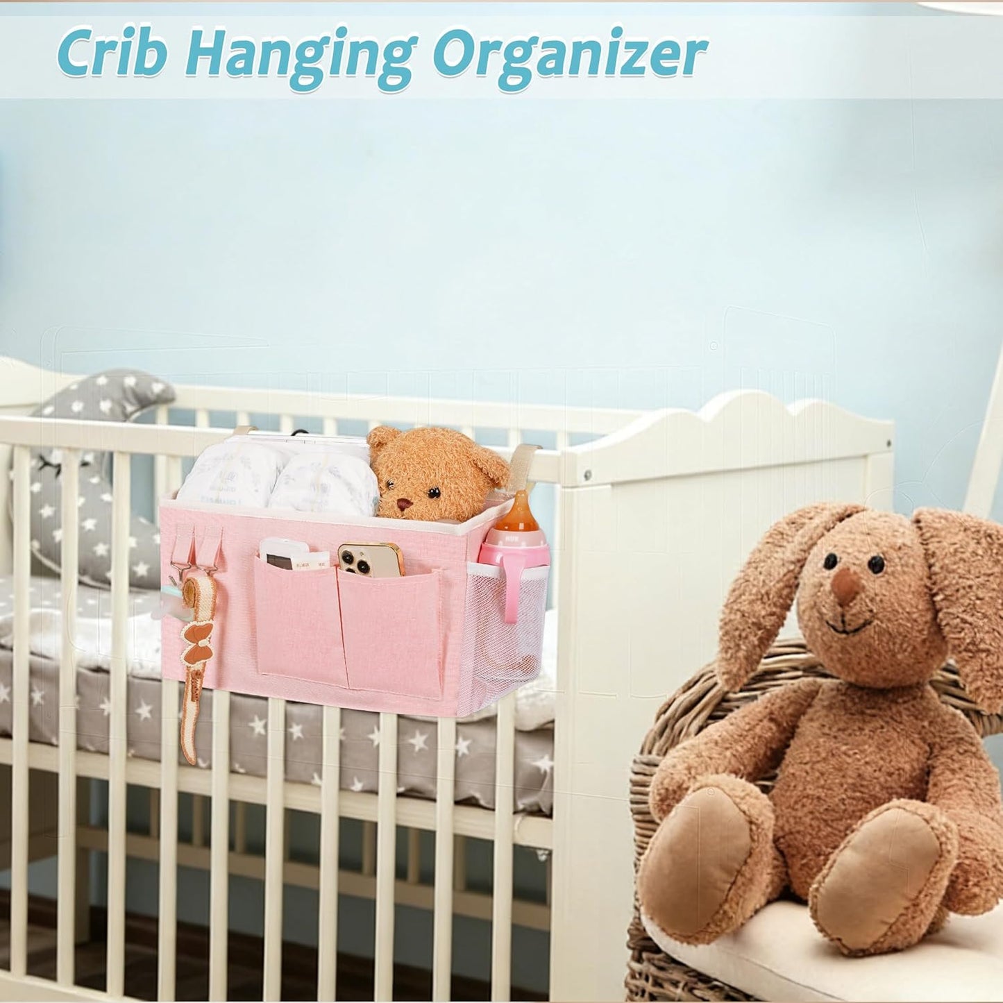 Bedside_Caddy/Bedside_Storage_Bag_Hanging_Organizer_for_Bunk_and_Hospital_Beds,Dorm_Rooms_Bed_Rails,Can_be_Placed_Glasses,Books,Mobile_Phones,Keys_(Light_Pink)