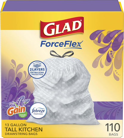 Glad_ForceFlex_Tall_Kitchen_Trash_Bags,_13_Gal,_Gain_Lavender_with_Febreze,_110_Ct_(Pack_May_Vary)