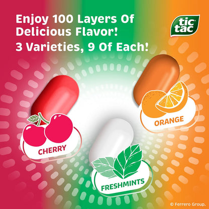 Tic_Tac_Variety_Pack_Mega_Box,_Bulk_27_Packs,_Cherry,_Freshmints,_Orange,_Refreshing_Fruity_Mints,_Classic_Box,_17.14_oz​