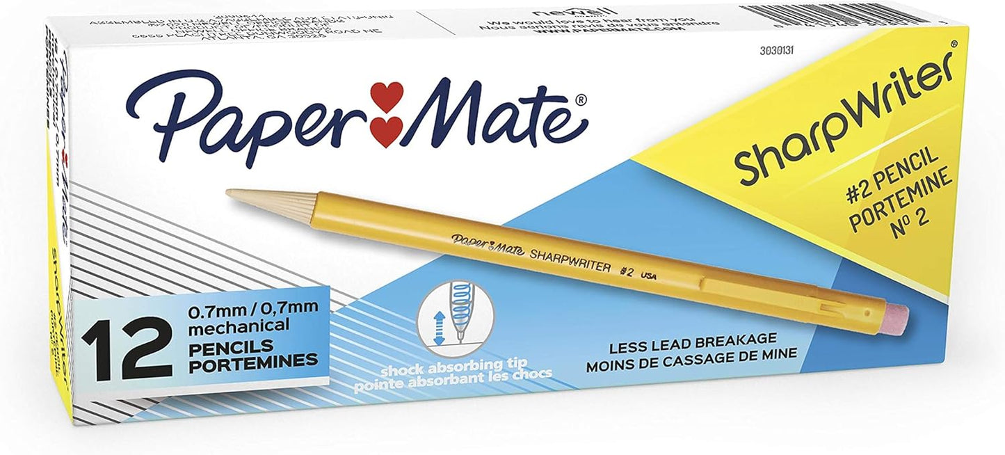 Paper_Mate_SharpWriter_Mechanical_Pencils,_0.7mm,_HB_#2,_Yellow,_12_Count