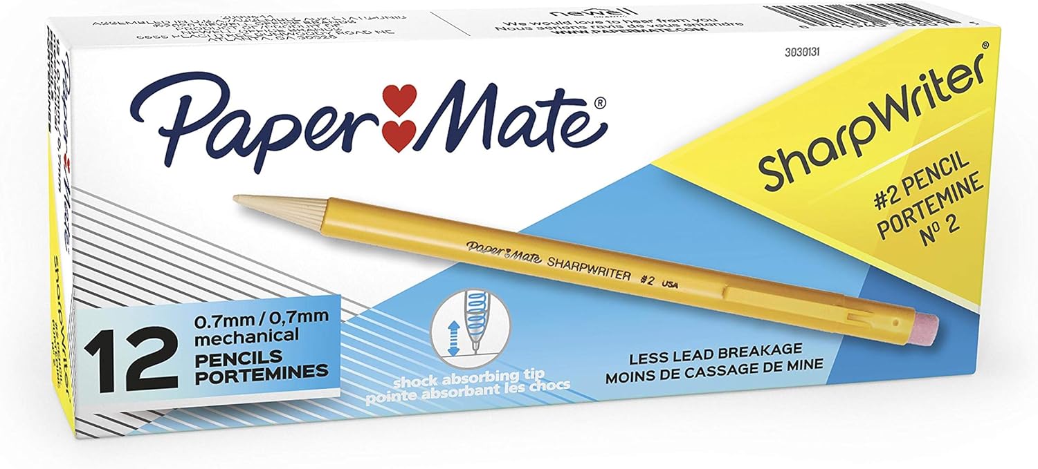Paper_Mate_SharpWriter_Mechanical_Pencils,_0.7mm,_HB_#2,_Yellow,_12_Count