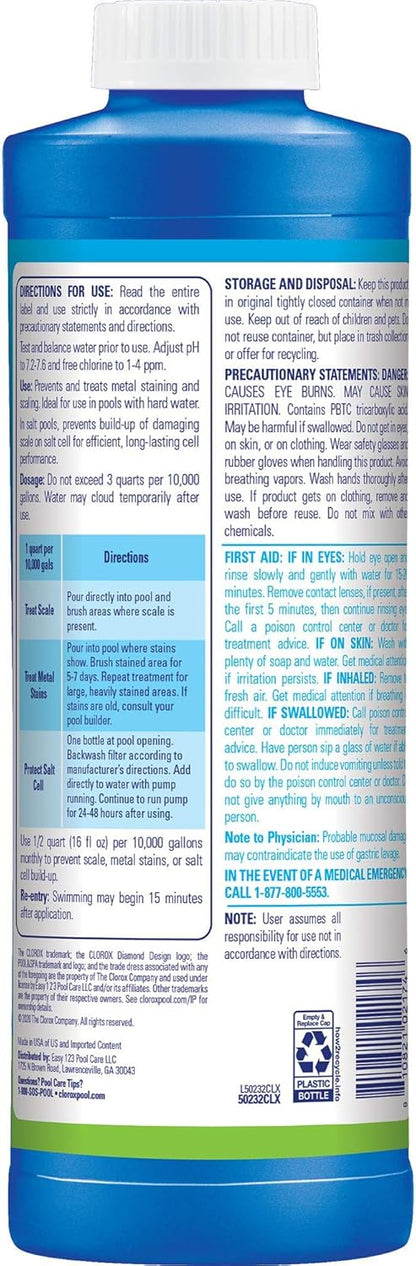 Clorox®_Pool&Spa™_Swimming_Pool_Scale,_Metal_&_Stain_Control,_Prevents_Metal_Stains_and_Scale_Formation,_Removes_Metal_Stains,_1_Quart_(Pack_of_1)