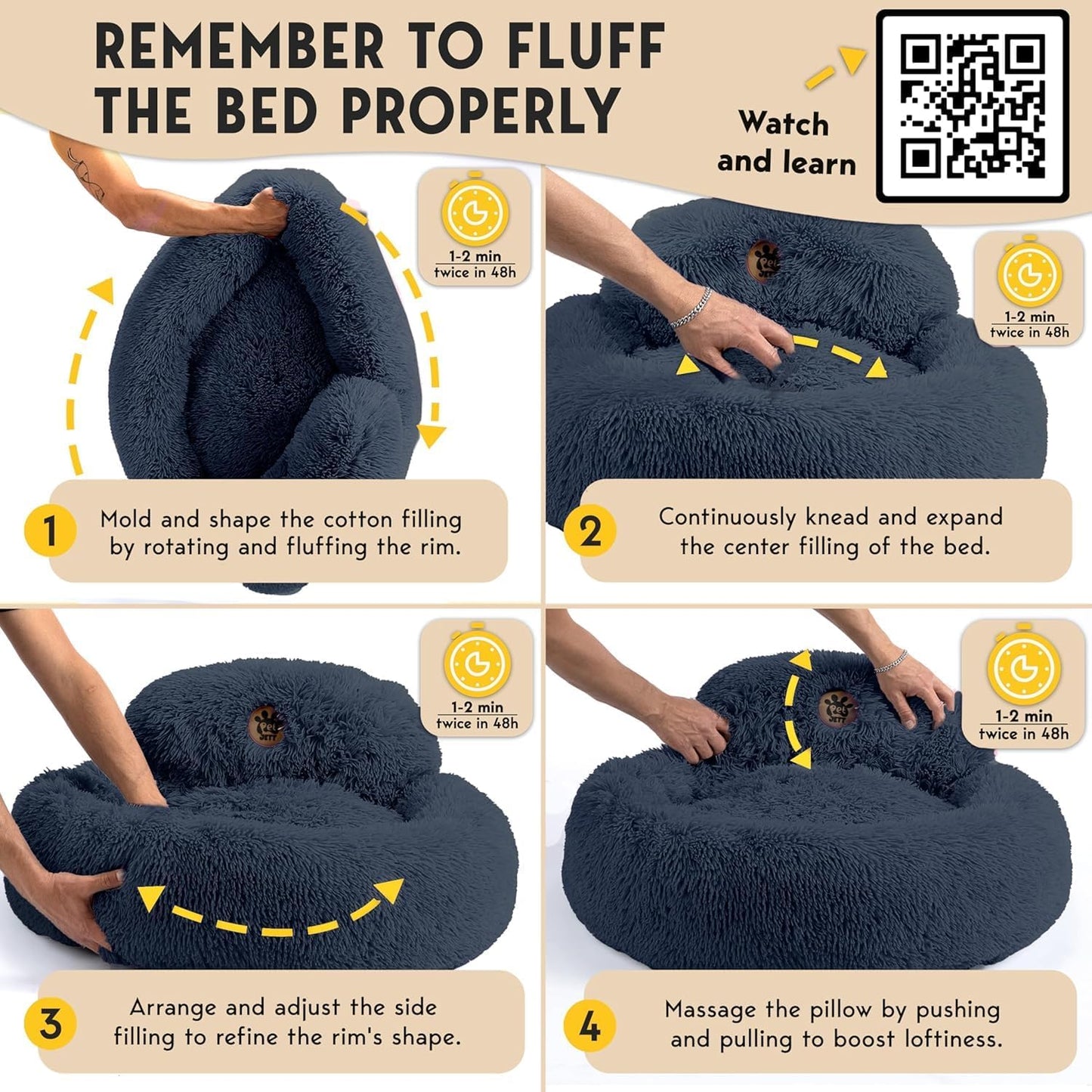 PetJett_Calming_Dog_Bed_Medium_Size_Dog_-_30''_Donut_Bed,_Washable_Dog_Bed,_Anti-Slip_&_Super_Soft_Fluffy_Plush_Round_Dog_Bed,_Anti-Anxiety_Premium_Comfort_Pet_Bed,_Fits_Dogs_Upto_45_lbs_-_Dark_Grey