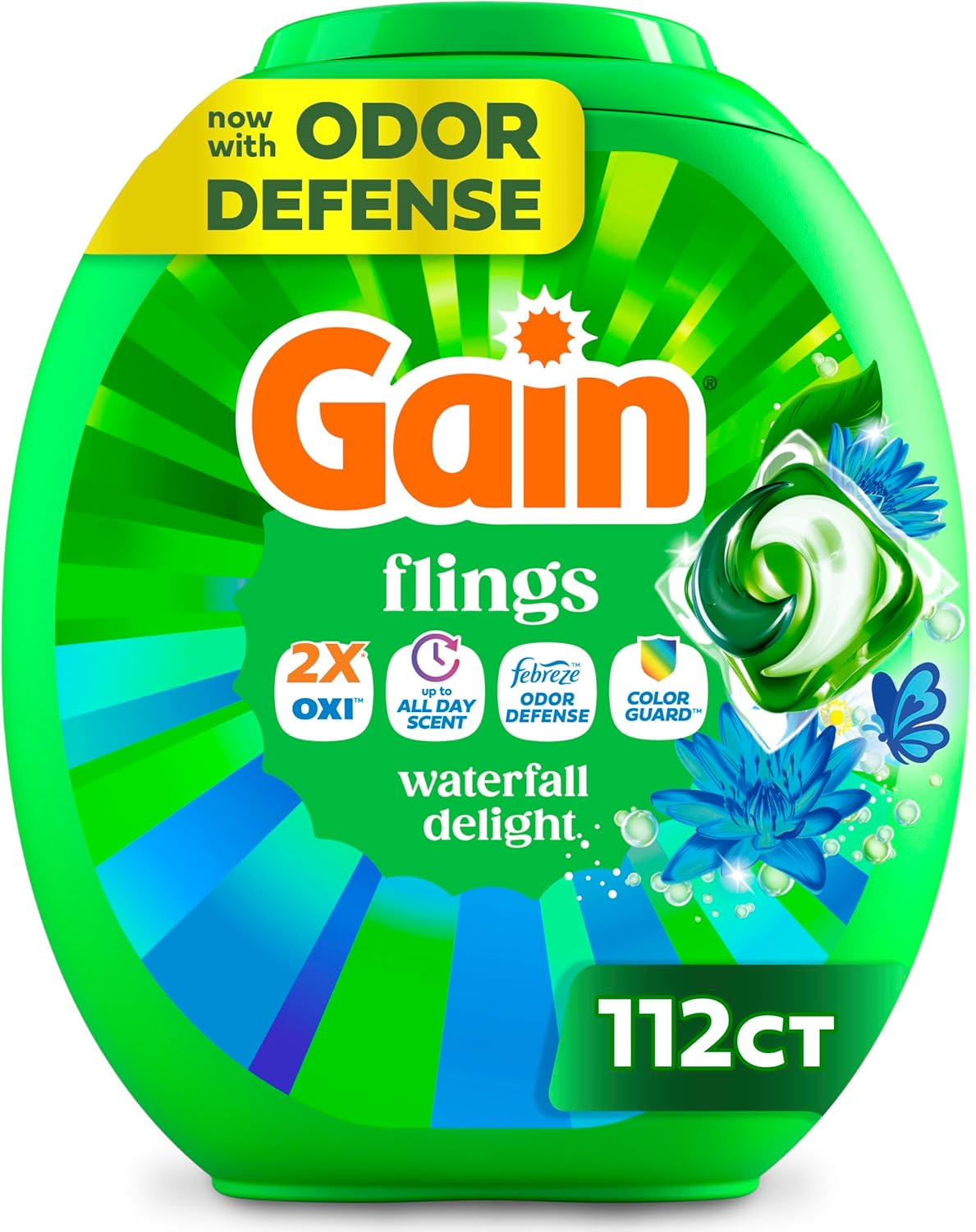 Gain_Flings_Liquid_Washing_Detergent_Pacs,_Now_with_Odor_Defense_+_Color_Guard,_Waterfall_Delight_Scent,_4-In-1_Liquid_Laundry_Detergent_Pods,_Clean_&_Fresh,_112_Count_(Packaging_May_Vary)