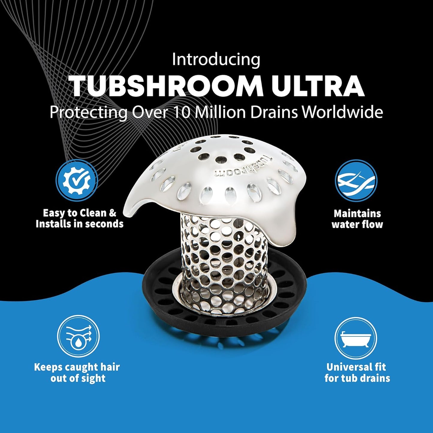 TubShroom_Ultra_Revolutionary_Bath_Tub_Drain_Protector_Hair_Catcher/Strainer/Snare,_Stainless_Steel,_Stainless_Combo