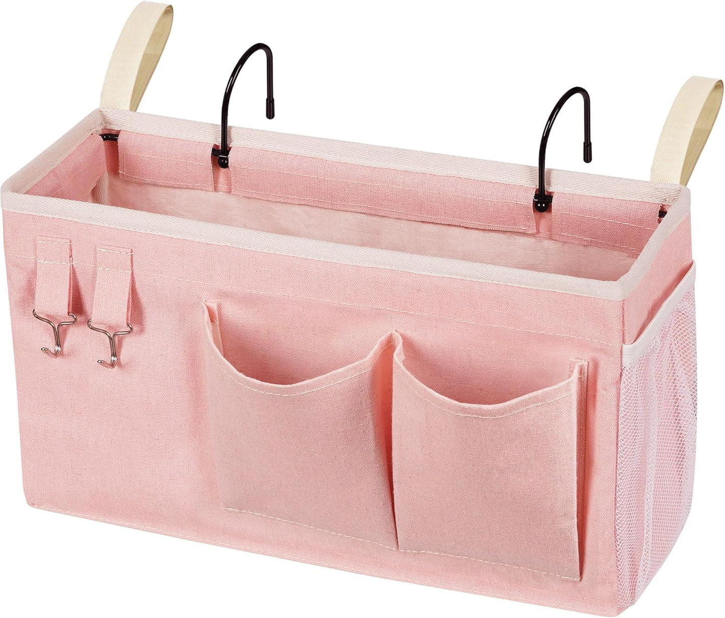 Bedside_Caddy/Bedside_Storage_Bag_Hanging_Organizer_for_Bunk_and_Hospital_Beds,Dorm_Rooms_Bed_Rails,Can_be_Placed_Glasses,Books,Mobile_Phones,Keys_(Light_Pink)