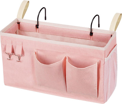 Bedside_Caddy/Bedside_Storage_Bag_Hanging_Organizer_for_Bunk_and_Hospital_Beds,Dorm_Rooms_Bed_Rails,Can_be_Placed_Glasses,Books,Mobile_Phones,Keys_(Light_Pink)