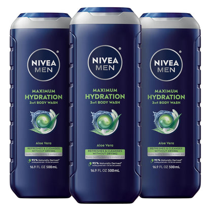 NIVEA_MEN_Maximum_Hydration_Body_Wash_for_Dry_Skin,_Aloe_Vera_Enriched,_3-in-1_Moisturizing_Body_Wash,_Face_and_Hair,_Paraben_Free,_Vegan_Formula,_16.9_Fl_Oz_Bottle,_Pack_of_3