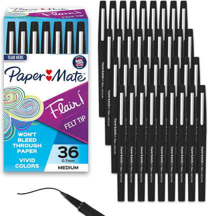 Paper_Mate_Flair_Felt_Tip_Pens,_Medium_Point_(0.7mm),_Black,_36_Count_-_Office_Supplies