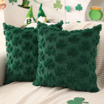 DFXSZ_St_Patricks_Day_Pillow_Covers_18x18_inch_Set_of_2_St_Patricks_Day_Decorations_Green_Shamrock_Soft_Plush_Faux_Fur_Jacquard_Throw_Pillows_for_Bedroom_Sofa_Holiday_Festivals_Home_Decor_PTK021A18