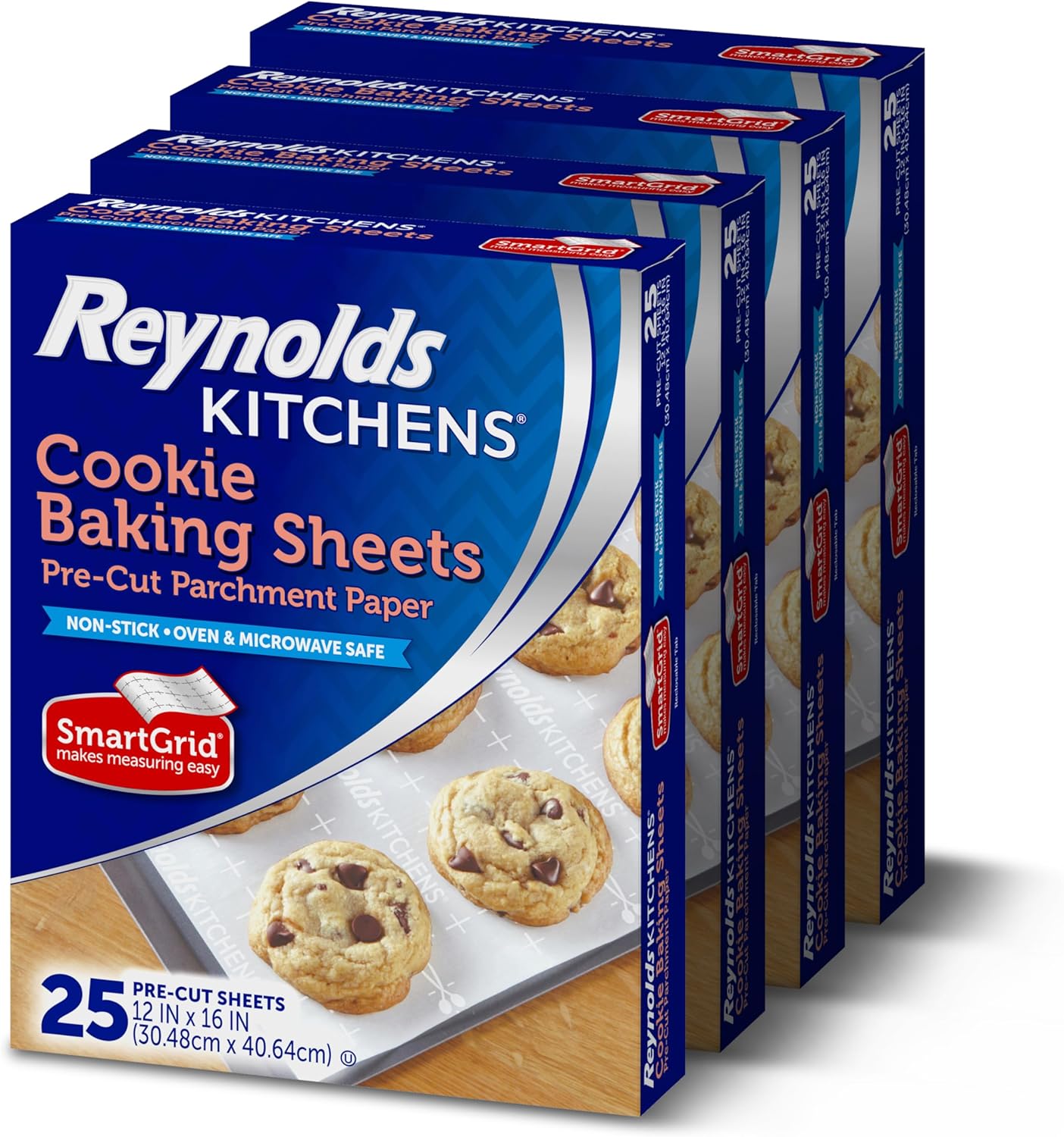 Reynolds_Kitchens_Cookie_Baking_Sheets,_Pre-Cut_Parchment_Paper,_25_Count_per_Pack_(Pack_of_4),_100_Sheets_Total
