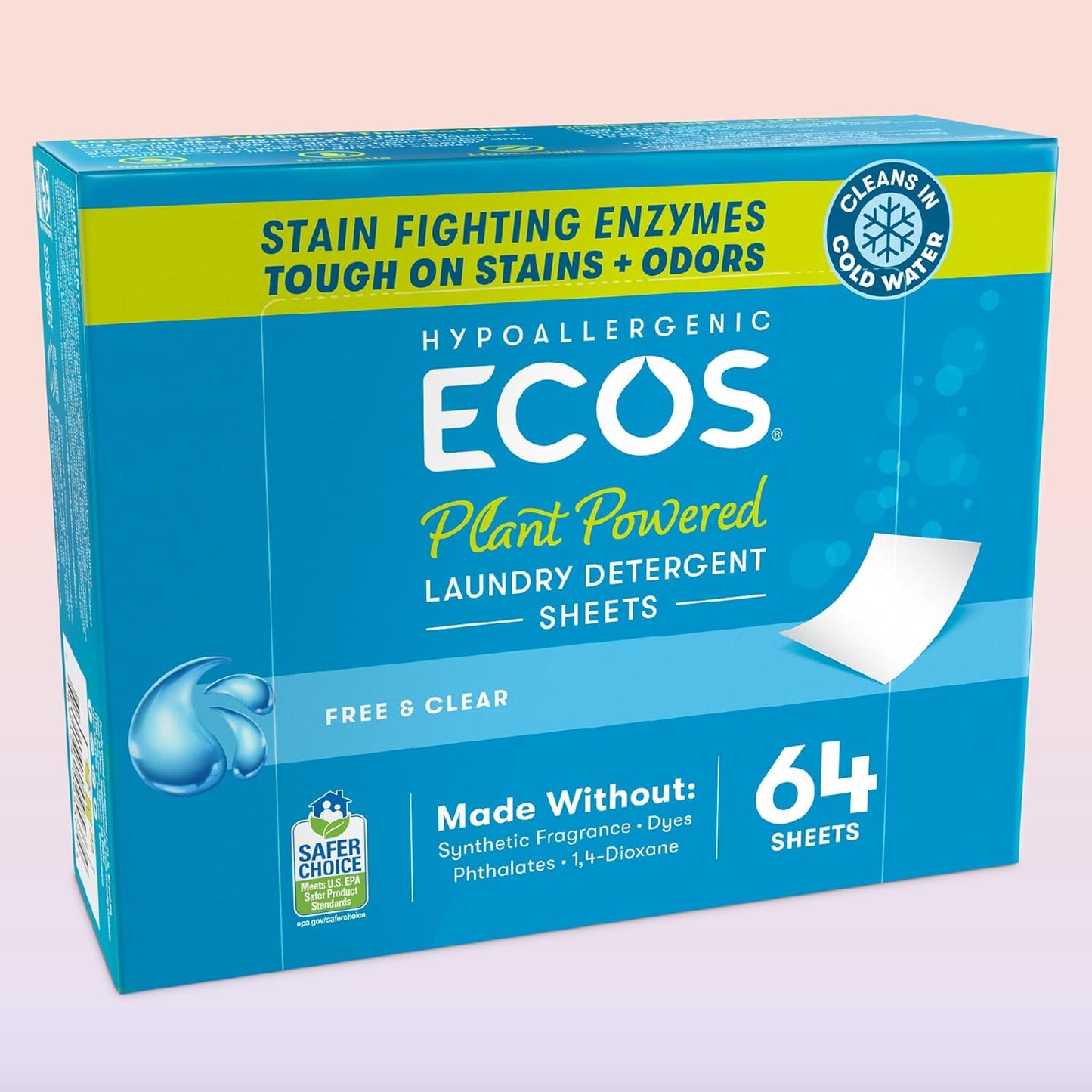 ECOS_Laundry_Detergent_Sheets_Vegan,_No_Plastic_Jug,_No_Mess_&_Liquid_Free_-_Hypoallergenic,_Plant_Powered_Laundry_Detergent_Sheet_-_Free_and_Clear_-_64_Count_(Pack_of_1)