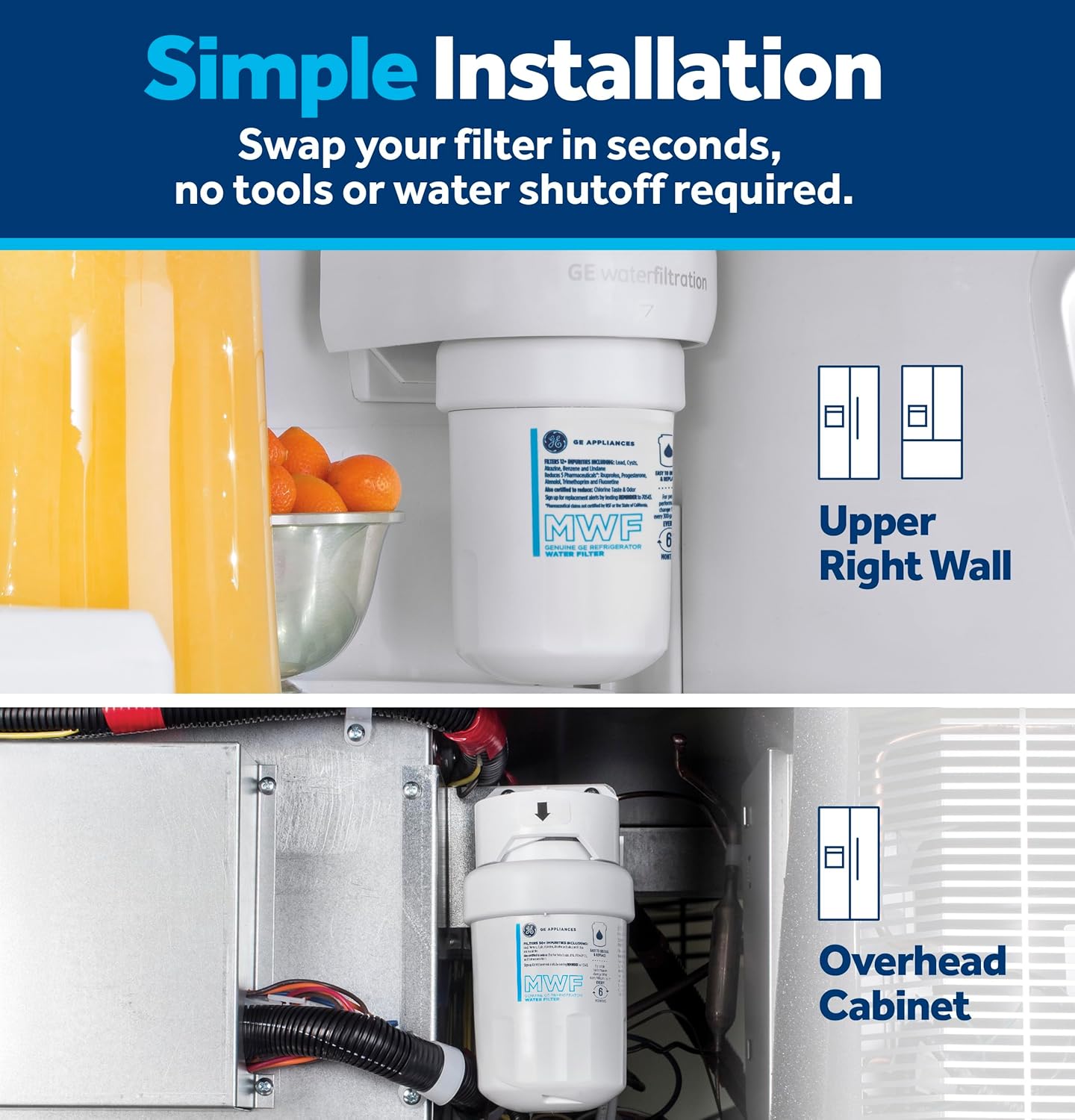 GE_MWF_Refrigerator_Water_Filter,_Genuine_Replacement_Filter,_Certified_to_Reduce_Lead,_Sulfur,_and_50+_Other_Impurities,_Replace_Every_6_Months_for_Best_Results,_Pack_of_1