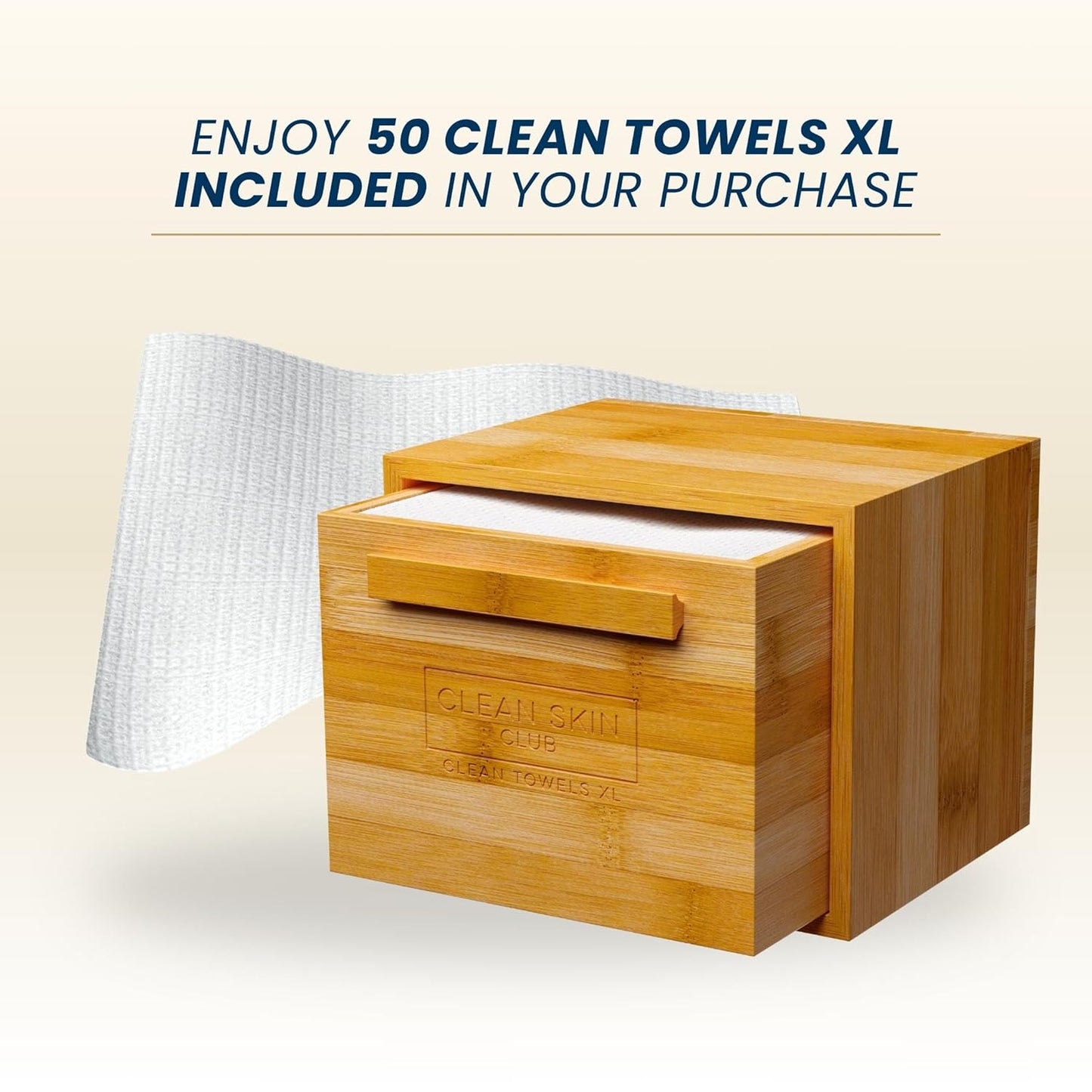 Clean_Skin_Club_Luxe_Bamboo_container_with_pullout_drawer_includes_Clean_Towels®_Original_XL_50_Count,_Disposable_Face_Towel_Holder_for_Bathroom_Counter