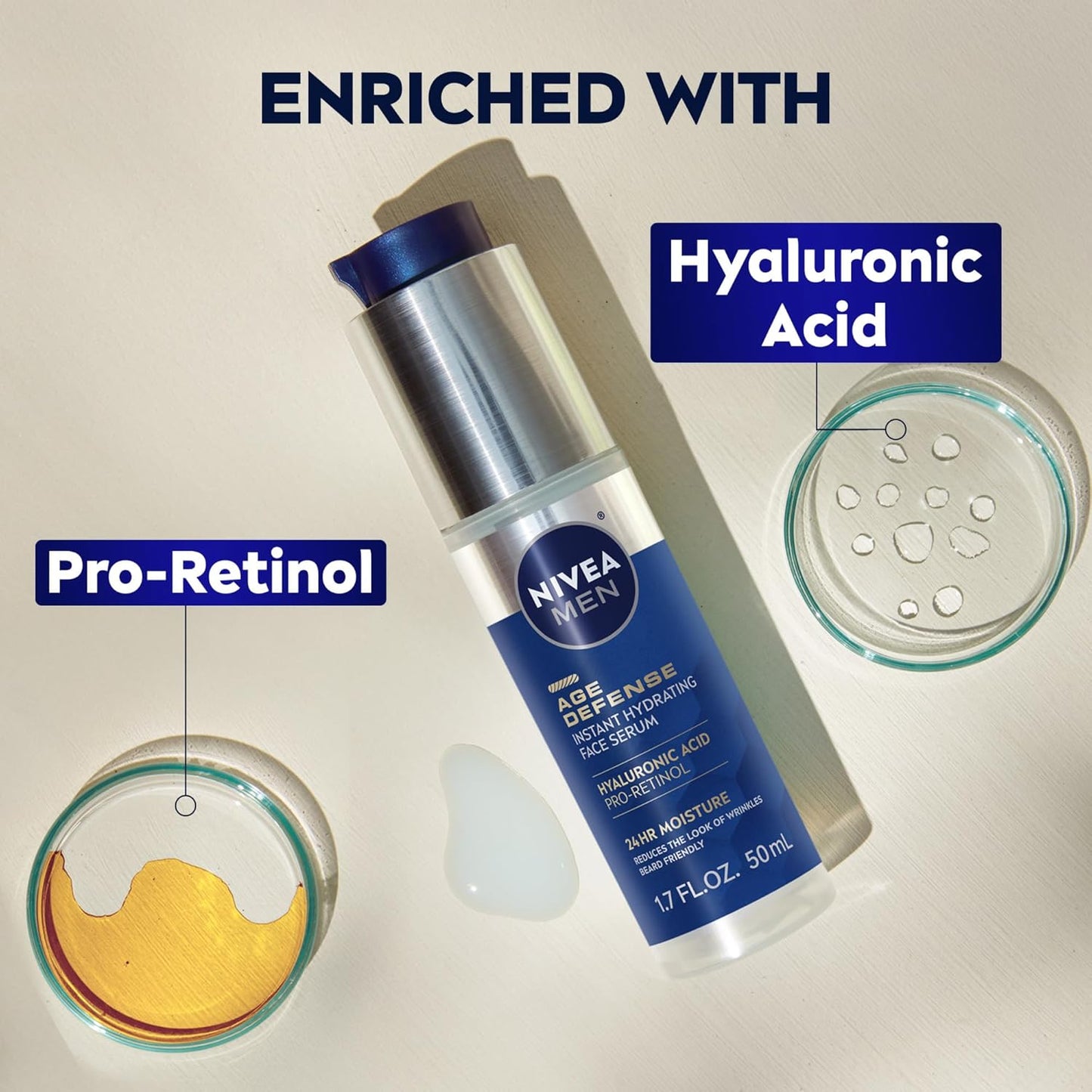 NIVEA_MEN_Age_Defense_Instant_Hydrating_Face_Serum_for_Dry_Skin,_With_Pro-Retinol_and_Hyaluronic_Acid,_Facial_Serum_Helps_Reduce_Look_of_Fine_Lines_and_Wrinkles,_1.7_Fl_Oz_Bottle