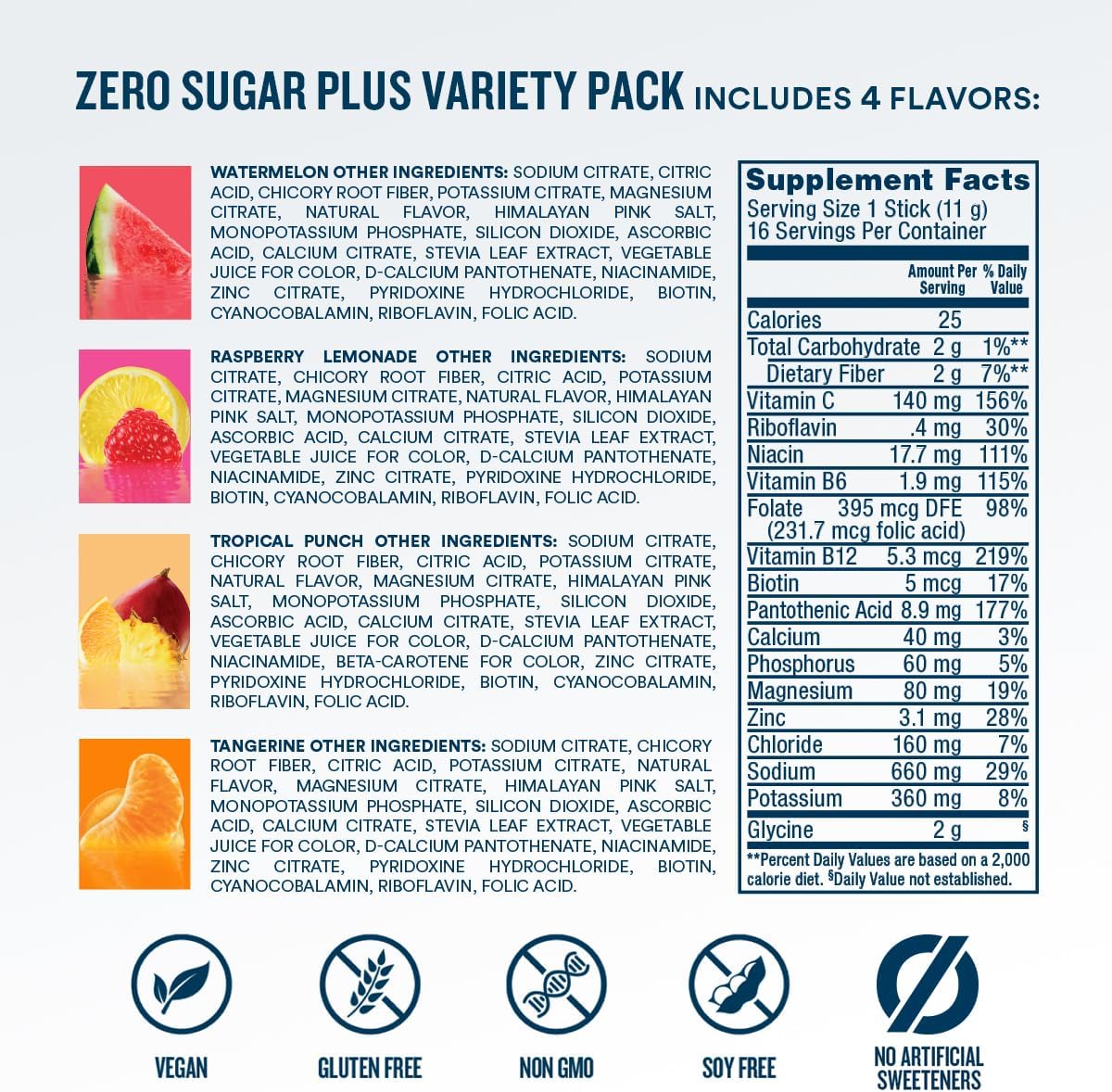 DripDrop_Zero_Sugar_Plus_-_Sugar_Free_Hydration_Packets-_Single_Serve_Electrolytes_Powder_Drink_Mix_-_Raspberry_Lemonade,_Watermelon,_Tangerine,_Tropical_Punch_-_Non-GMO,_Vegan-_16_Sticks