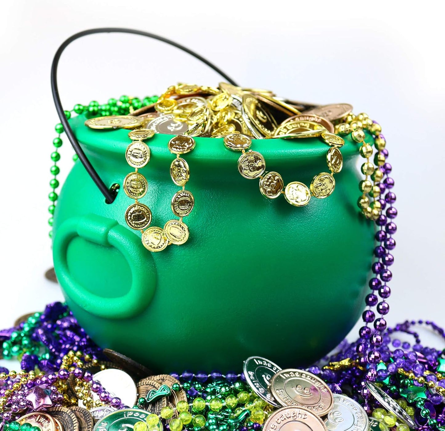 GIFTEXPRESS_8"_Green_Cauldron_Kettle_for_St_Patrick_Day,_Mardi_Gras,_Halloween,_Pot_of_Gold_Pot,_Lucky_Leprechaun_Kettle,_Plastic_Cauldron