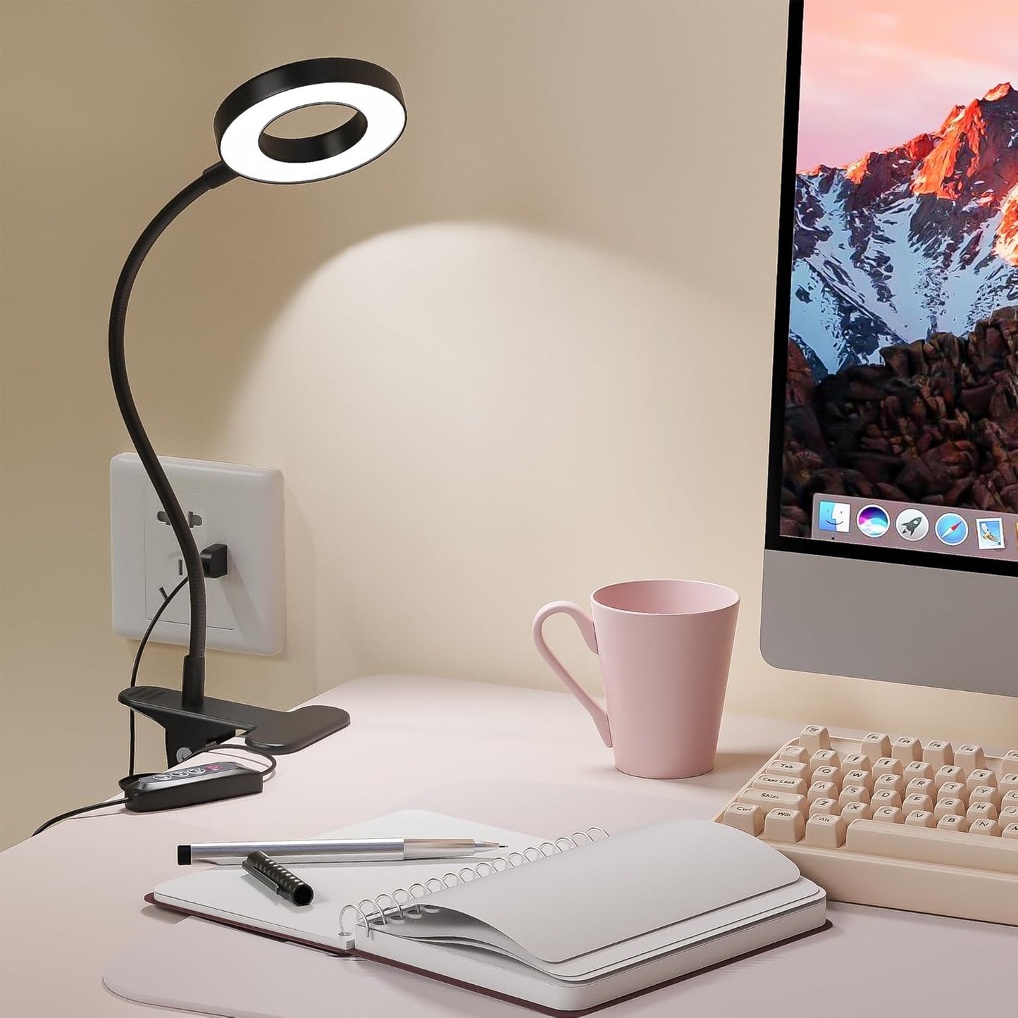 Foneso_Desk_Lamp_Clip_on_Light,_48_LED_USB_Lamp_with_3_Color_Modes_10_Brightness_Levels,_360°_Flexible_Gooseneck_Eye_Protection_Bed_Night_Light_for_Reading,_Makeup,_Craft_(Black)