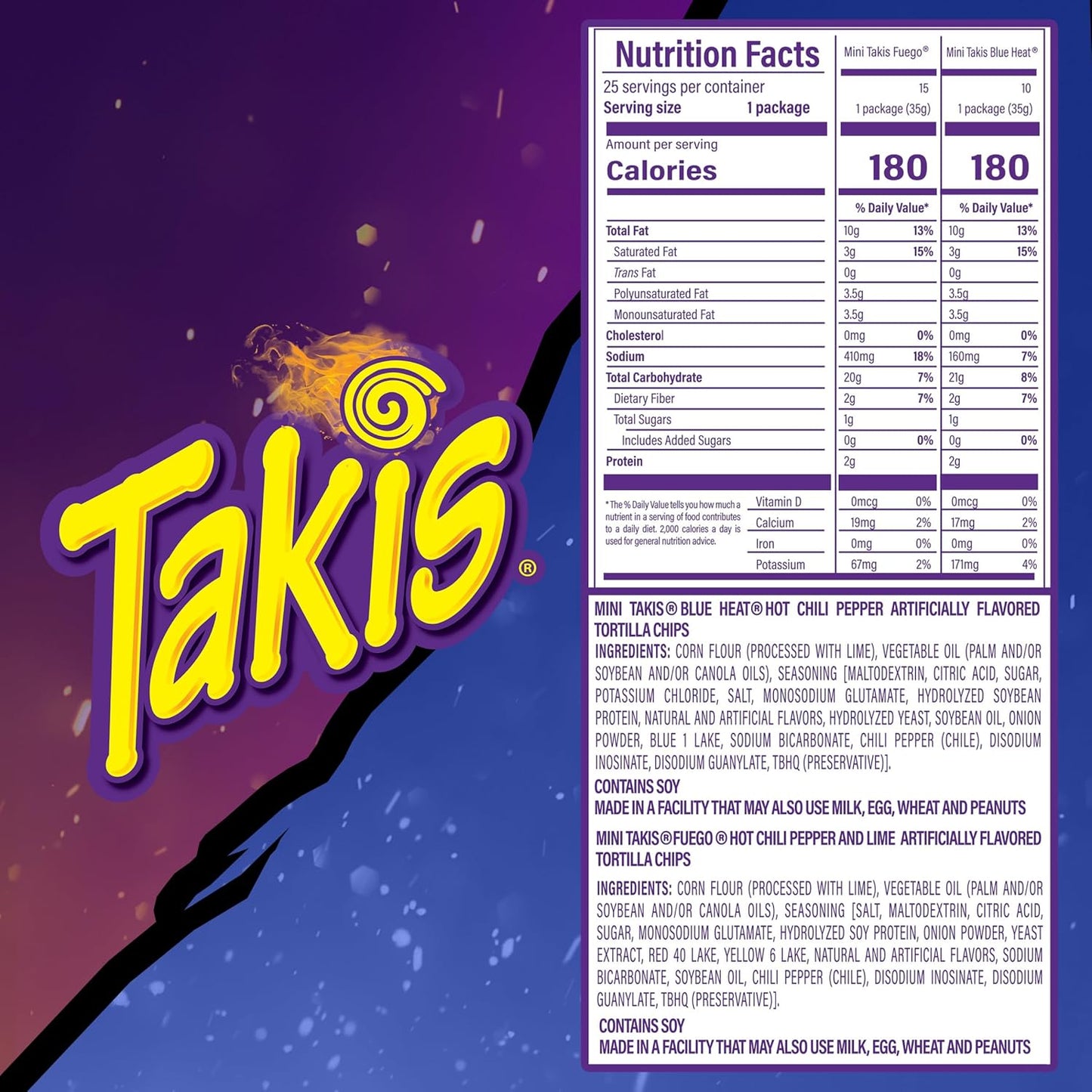 Takis_Mini_25_pc_/_1.23_oz_Bite_Size_Variety_Pack,_Assorted_Flavored_Mixed_Rolled_Tortilla_Chips_–_(15)_Fuego,_(10)_Blue_Heat