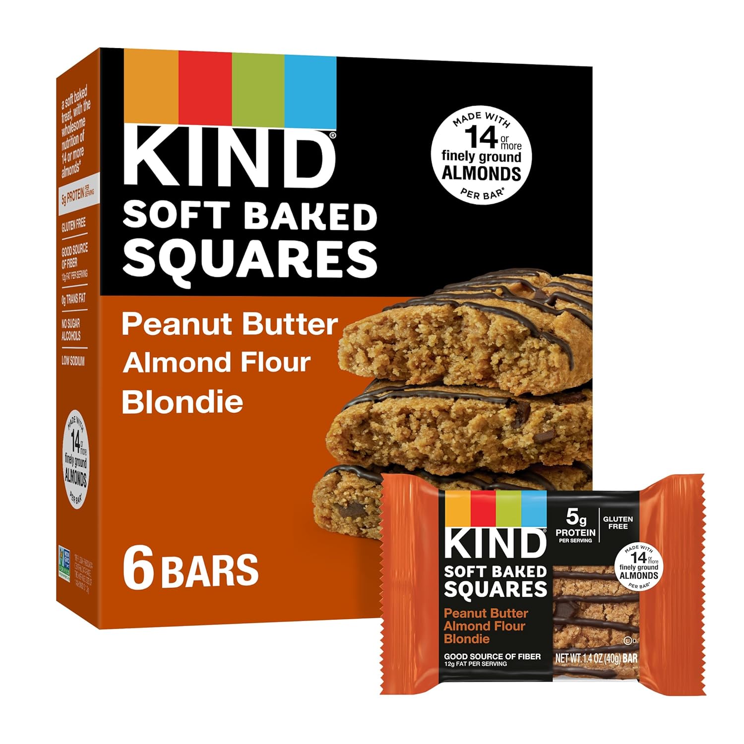 KIND_Soft_Baked_Squares,_Peanut_Butter_Almond_Flour_Blondie,_Healthy_Snack_Bars,_Gluten_Free,_5g_Protein,_6_Count