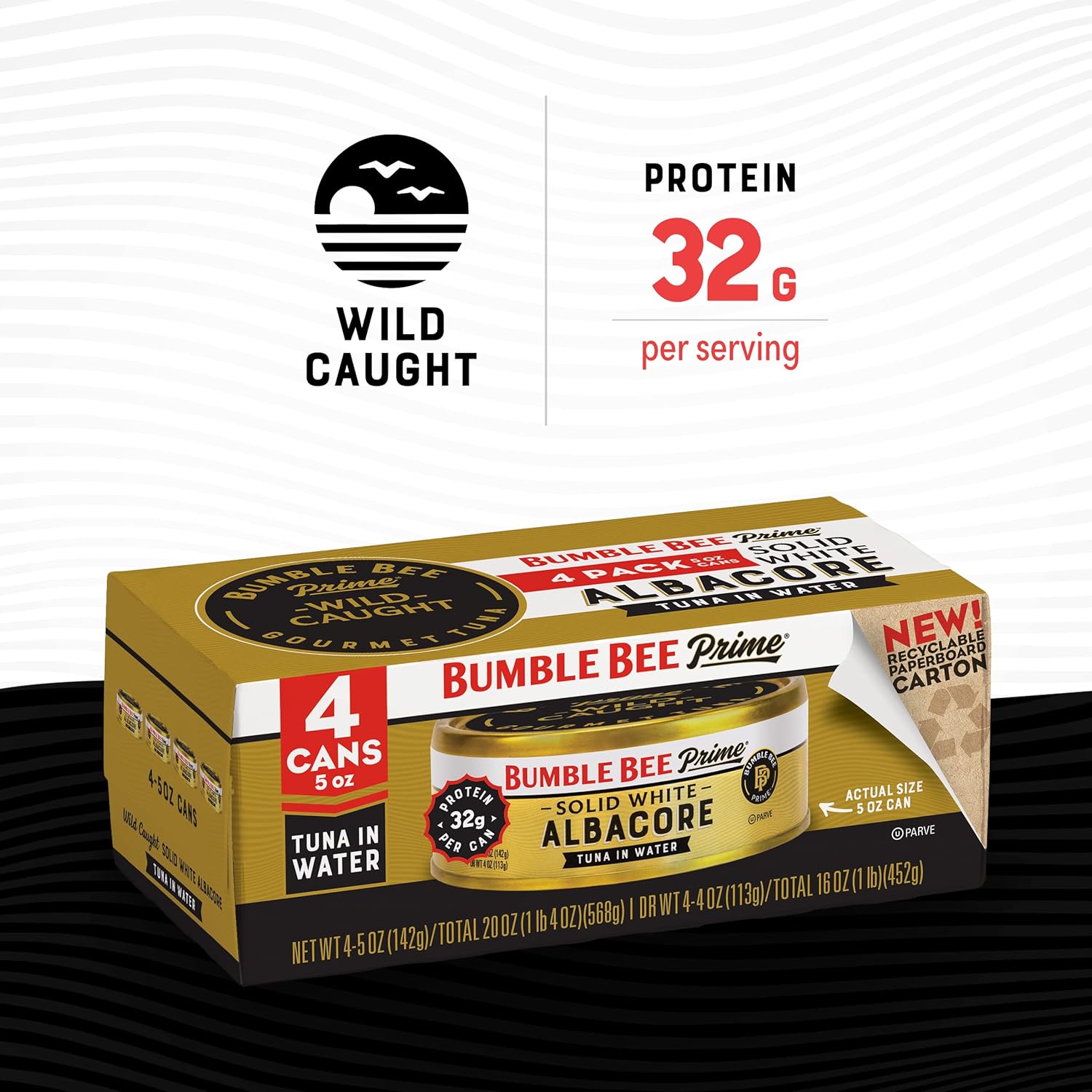 Bumble_Bee_Prime_Solid_White_Albacore_Tuna_in_Water,_5_oz_Cans_(Pack_of_4)_-_Premium_Wild_Caught_Tuna_-_32g_Protein_per_Serving_-_Non-GMO_Project_Verified,_Gluten_Free,_Kosher