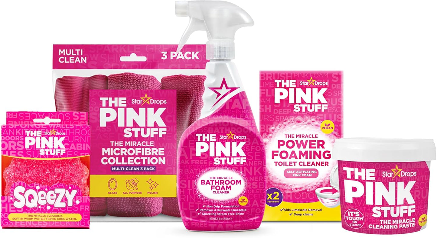 Stardrops_-_The_Pink_Stuff_Bathroom_Cleaning_Kit_–_Cleaning_Paste,_Bathroom_Foam_Spray,_Toilet_Foaming_Powder,_SQeeZY_Sponge_&_3_Microfiber_Cloths_–_Tough_on_Stains,_Grease_&_Soap_Scum