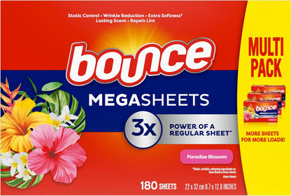 Bounce_Mega_Dryer_Sheets,_Paradise_Blossom,_180_Count,_Mega_Fabric_Softener_Sheets_with_Static_Control,_Wrinkle_Reduction,_Extra_Softness,_Lasting_Scent,_Repels_Lint