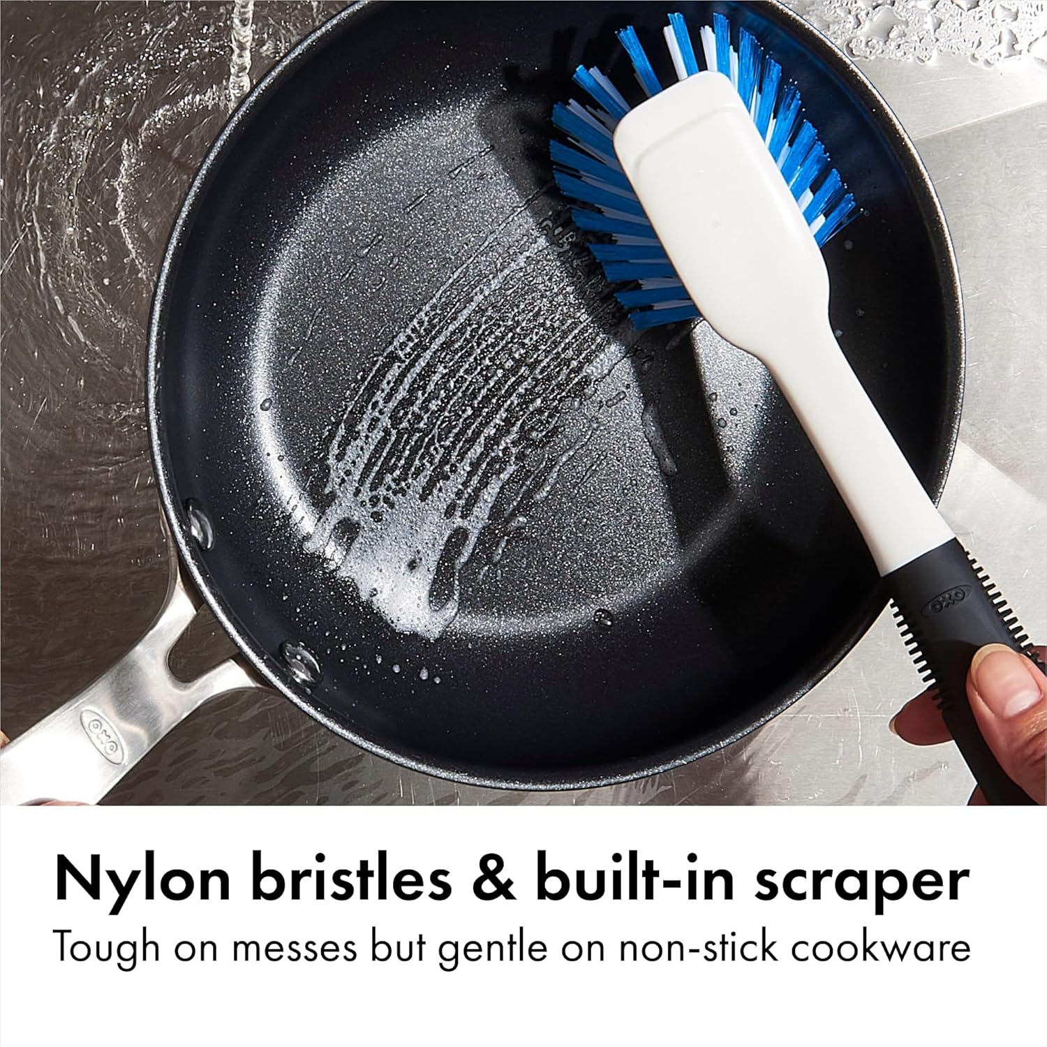 OXO_Good_Grips_Dish_Brush,_Nylon_Bristles_with_Built-in_Scraper,_Safe_for_Non-Stick_Cookware,_Non-Slip_Handle,_Dishwasher_Safe