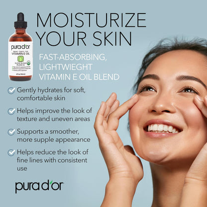 PURA_D'OR_4_Oz_Organic_Vitamin_E_Oil_70,000_IU,_USDA_Certified_Face,_Body,_Hair_&_Bath_Oil_with_Argan,_Jojoba,_Rosehip,_Apricot,_Almond_&_Avocado,_Lightweight_Moisturizing_Blend_for_Soft,_Smooth_Skin