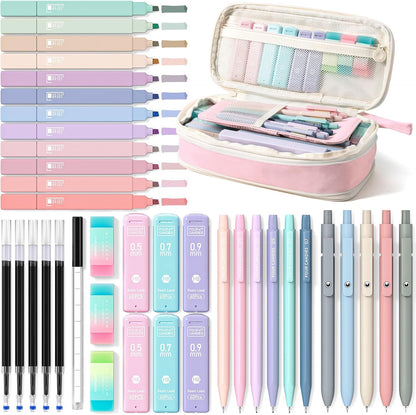 Four_Candies_School_Supplies_with_Cute_Pencil_Case,_39ct,_Pink_|_Back_to_School_Stationery_Set,_Essentials_for_College_&_Nursing_Students,_5_Gel_Pens,_6_Mechanical_Pencils,_12_Highlighters