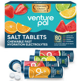 Venture Pal Chewable Electrolyte Tablets, 80 Count Fast-Dissolve Sugar-Free Stick Salt Tablets,Gluten Free – Variety Pack for Rapid Hydration, Outdoor Running, Hiking | Keto & Vegan Friendly | 4 Pack